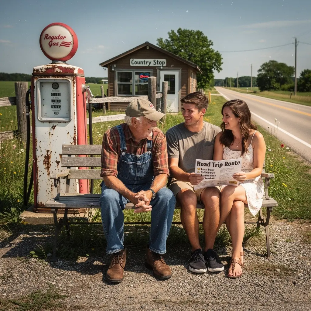 Mapa przedstawiająca sceniczną trasę z opisami atrakcji po drodze.
