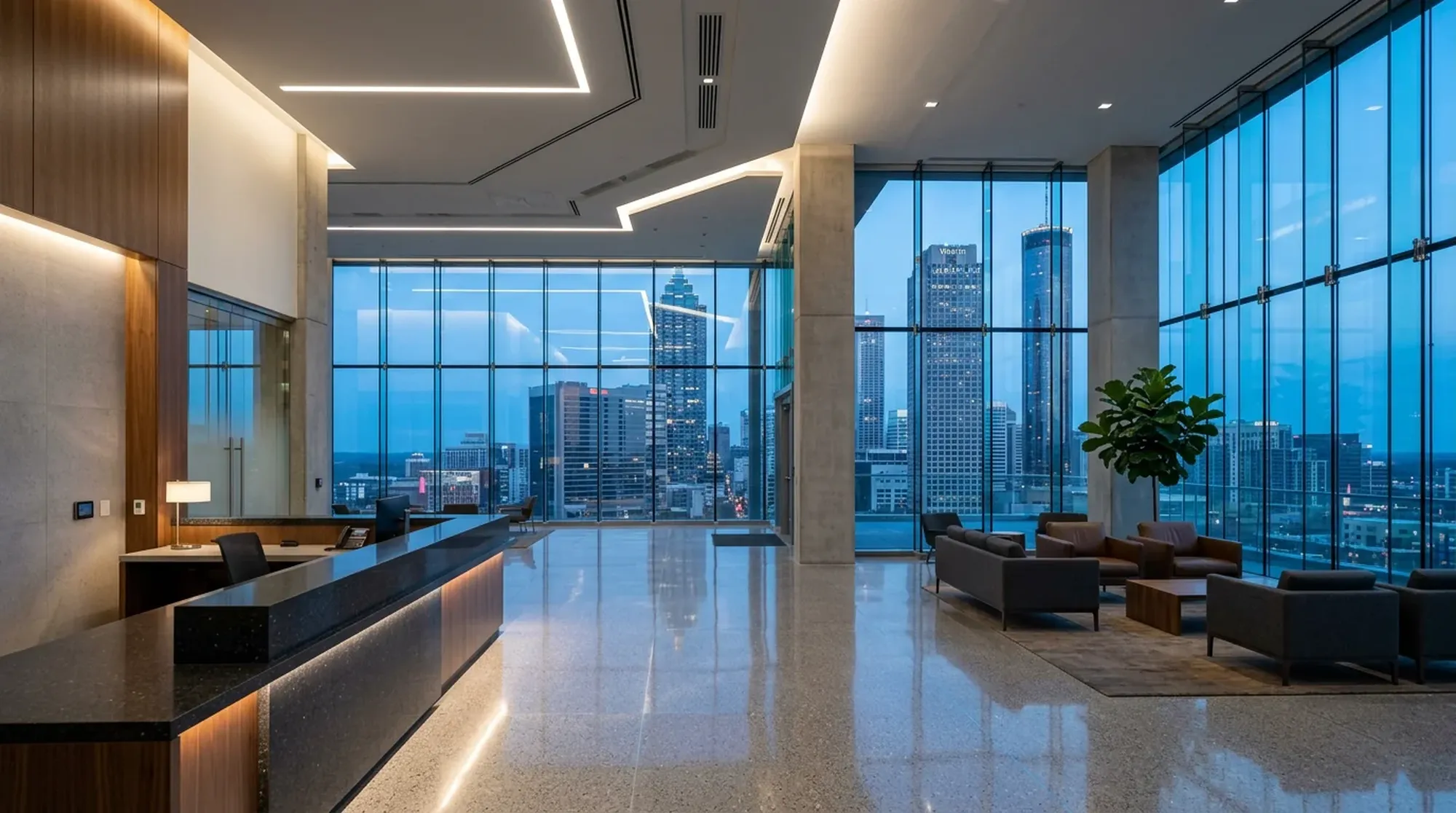 Recepcja centrum biurowego przy Peachtree Street w Atlancie